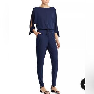 RALPH LAUREN Navy Blue, Drawstring, Slit Tie Sleeve  Jumpsuit M